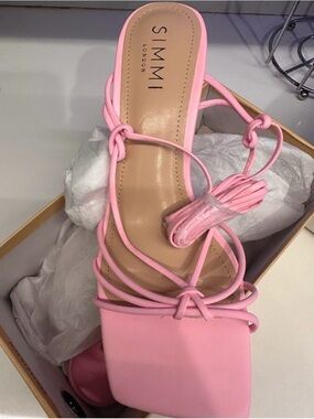 Pink Lace-Up Block Heel Sandals - Strappy Women's Heels